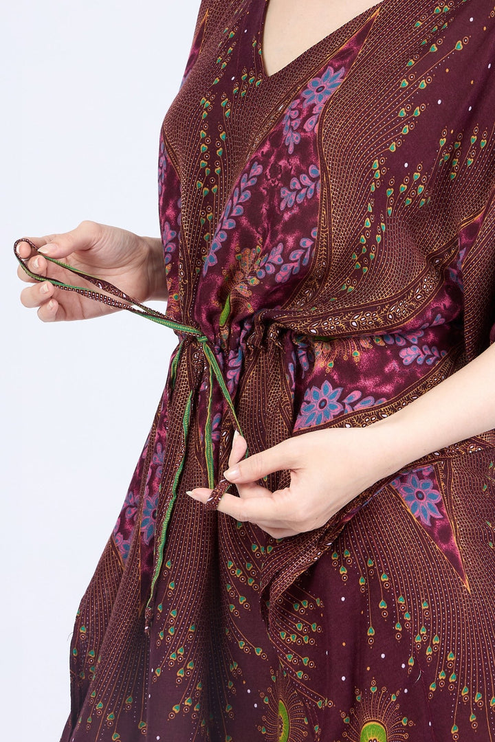 Rayon Boho Tops Dress Kimono - Burgundy Flower Eye - Lannaclothesdesign Shop