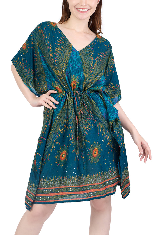 Rayon Boho Tops Dress Kimono - Teal Flower Eye