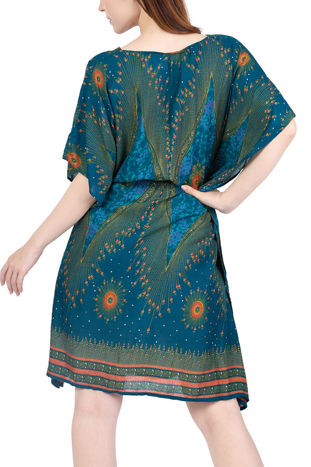 Rayon Boho Tops Dress Kimono - Teal Flower Eye