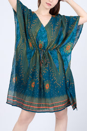 Rayon Boho Tops Dress Kimono - Teal Flower Eye