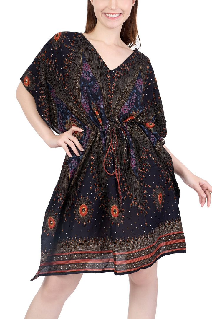 Rayon Boho Tops Dress Kimono - Black Flower Eye - Lannaclothesdesign Shop