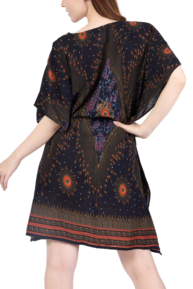 Rayon Boho Tops Dress Kimono - Black Flower Eye