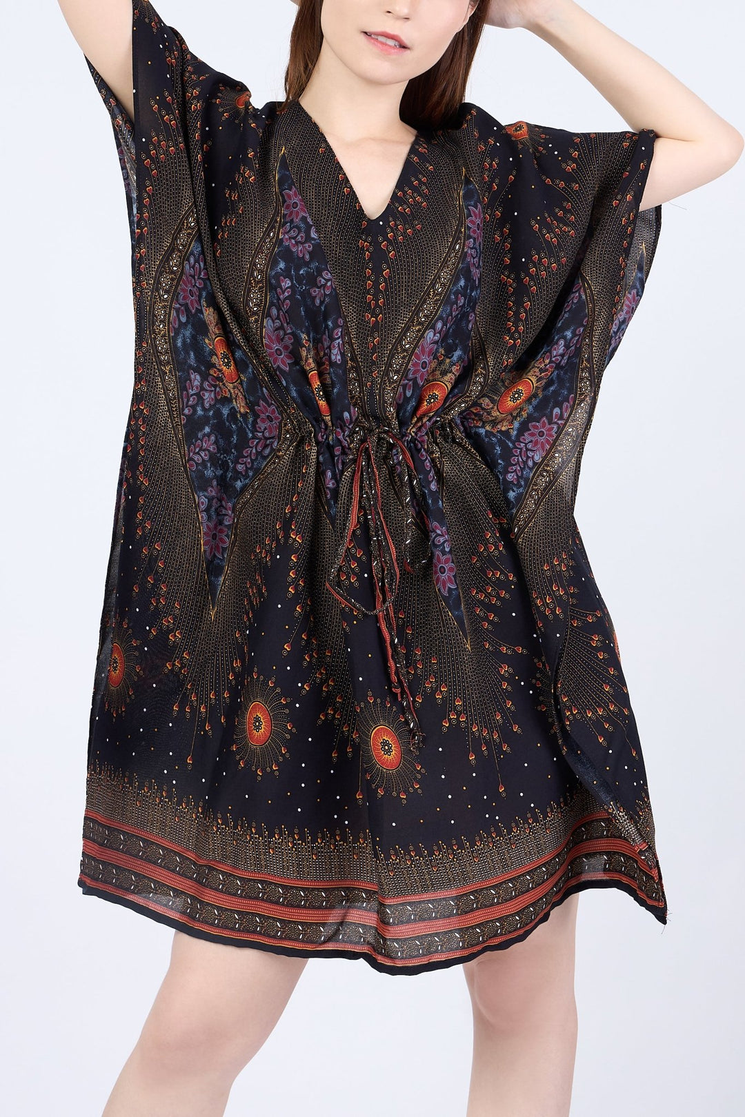 Rayon Boho Tops Dress Kimono - Black Flower Eye - Lannaclothesdesign Shop
