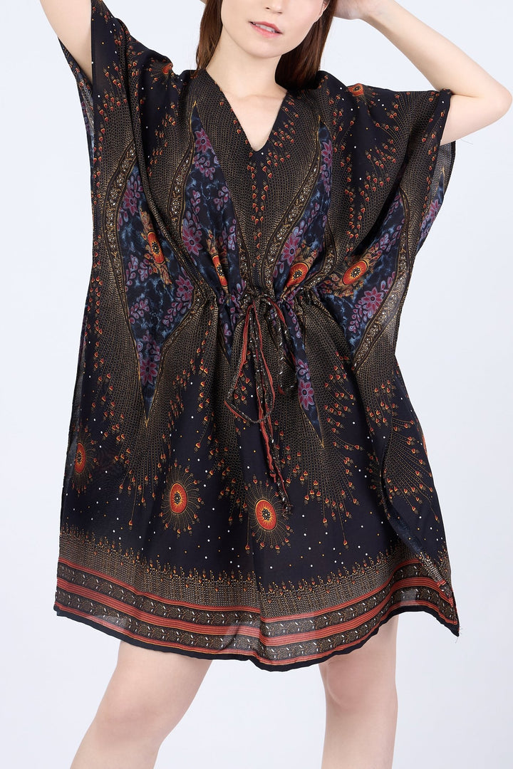 Rayon Boho Tops Dress Kimono - Black Flower Eye - Lannaclothesdesign Shop