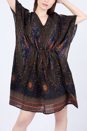 Rayon Boho Tops Dress Kimono - Black Flower Eye