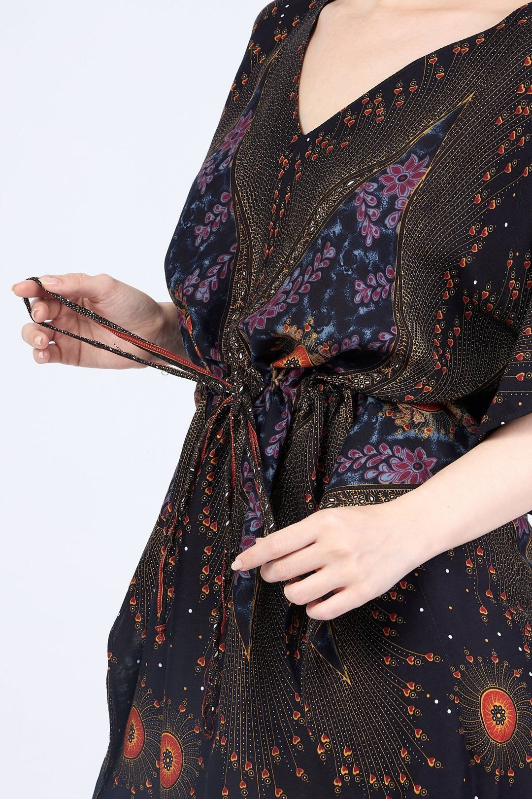 Rayon Boho Tops Dress Kimono - Black Flower Eye - Lannaclothesdesign Shop