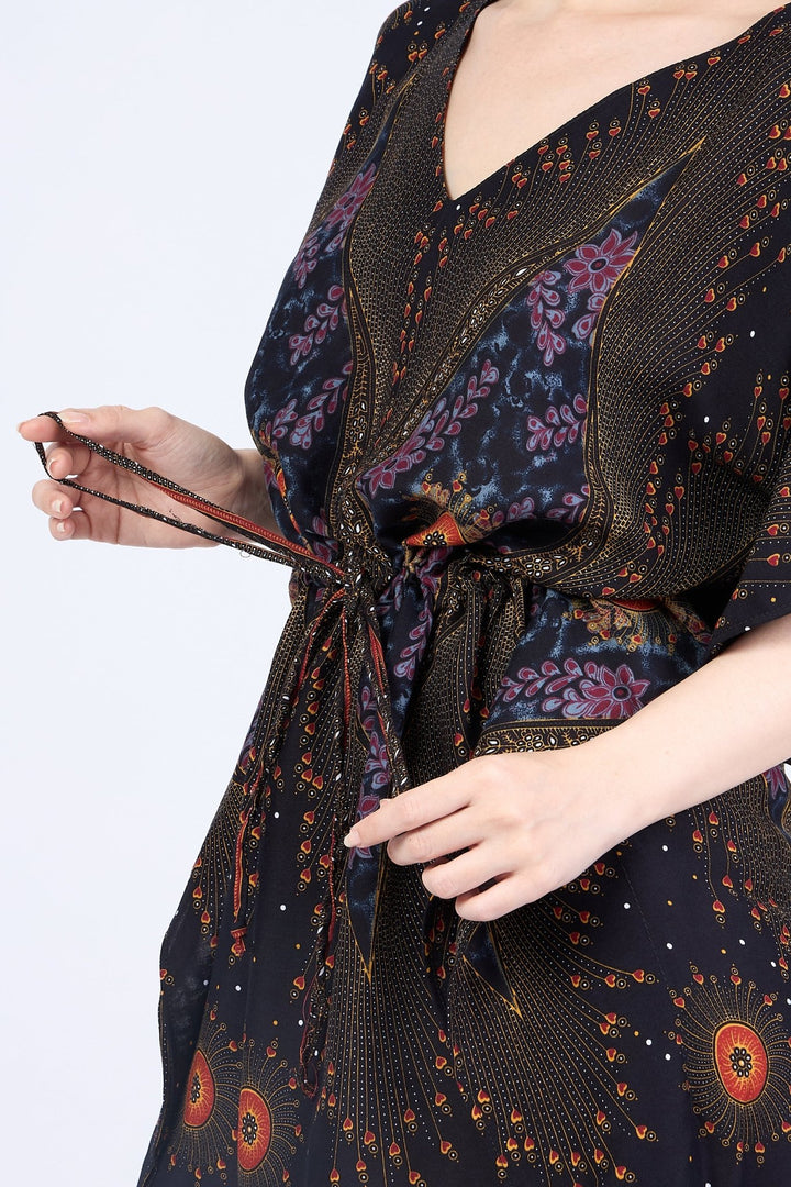 Rayon Boho Tops Dress Kimono - Black Flower Eye - Lannaclothesdesign Shop