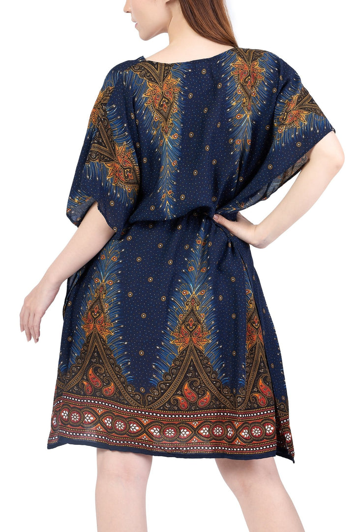 Rayon Boho Tops Dress Kimono - Dark Blue Peacock - Lannaclothesdesign Shop