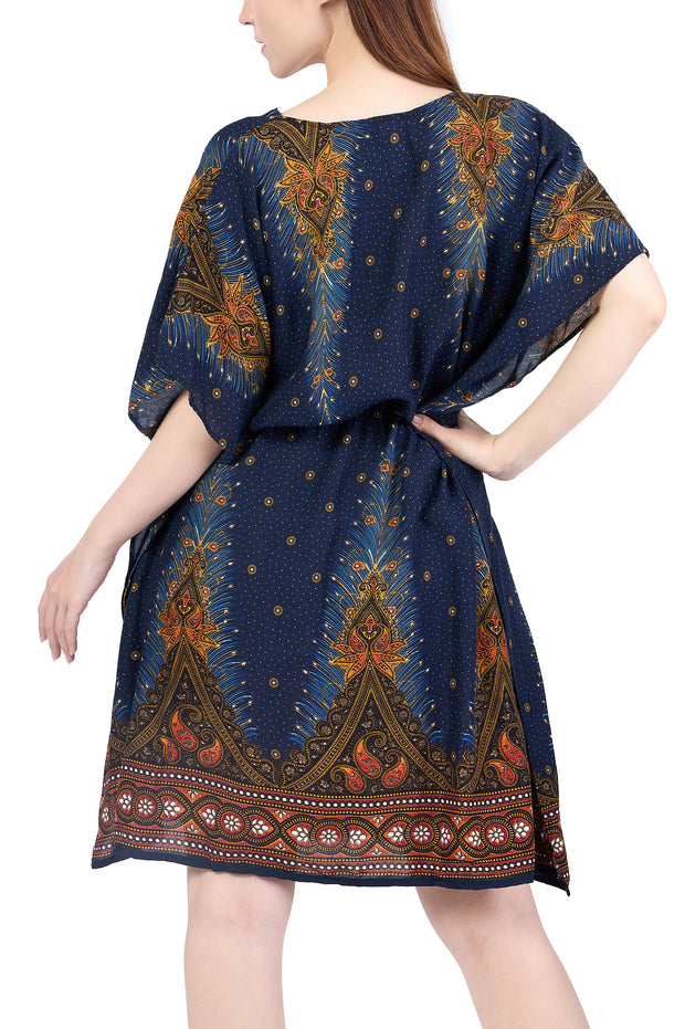 Rayon Boho Tops Dress Kimono - Dark Blue Peacock