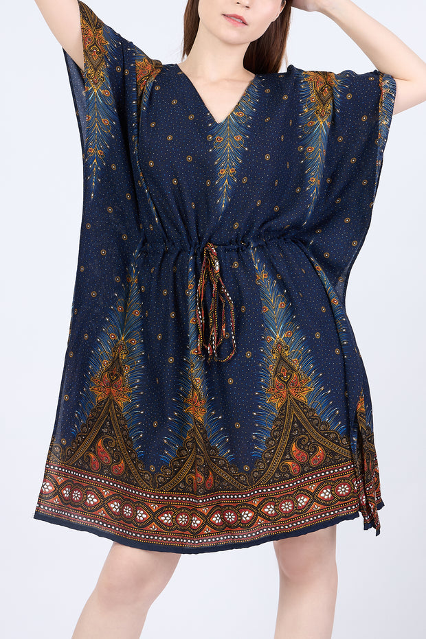 Rayon Boho Tops Dress Kimono - Dark Blue Peacock