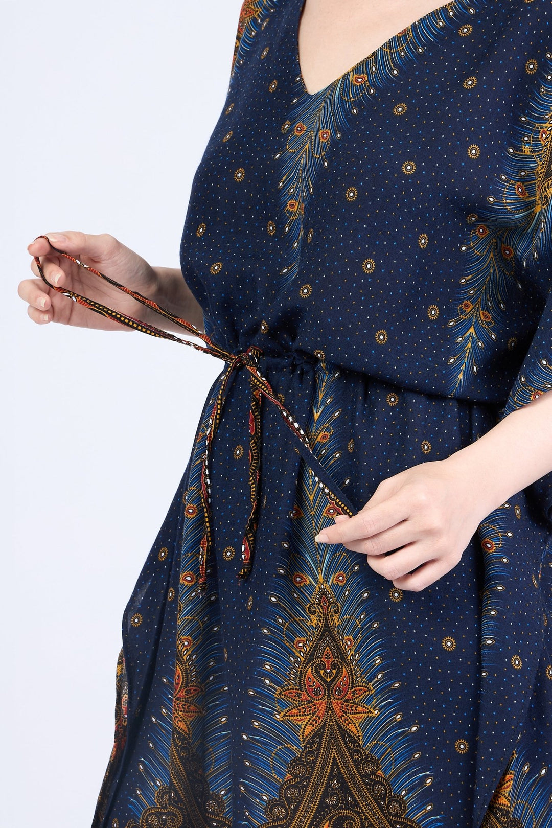 Rayon Boho Tops Dress Kimono - Dark Blue Peacock - Lannaclothesdesign Shop