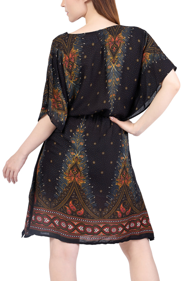 Rayon Boho Tops Dress Kimono - Black Peacock