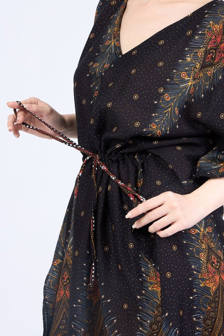 Rayon Boho Tops Dress Kimono - Black Peacock - Lannaclothesdesign Shop