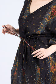 Rayon Boho Tops Dress Kimono - Black Peacock