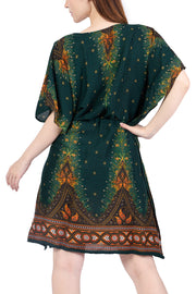 Rayon Boho Tops Dress Kimono - Green Peacock