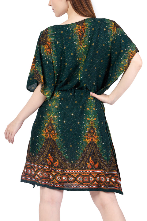 Rayon Boho Tops Dress Kimono - Green Peacock