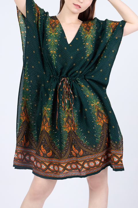 Rayon Boho Tops Dress Kimono - Green Peacock