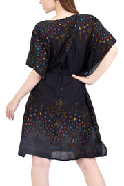 Rayon Boho Tops Dress Kimono - Black Firework