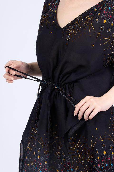 Rayon Boho Tops Dress Kimono - Black Firework