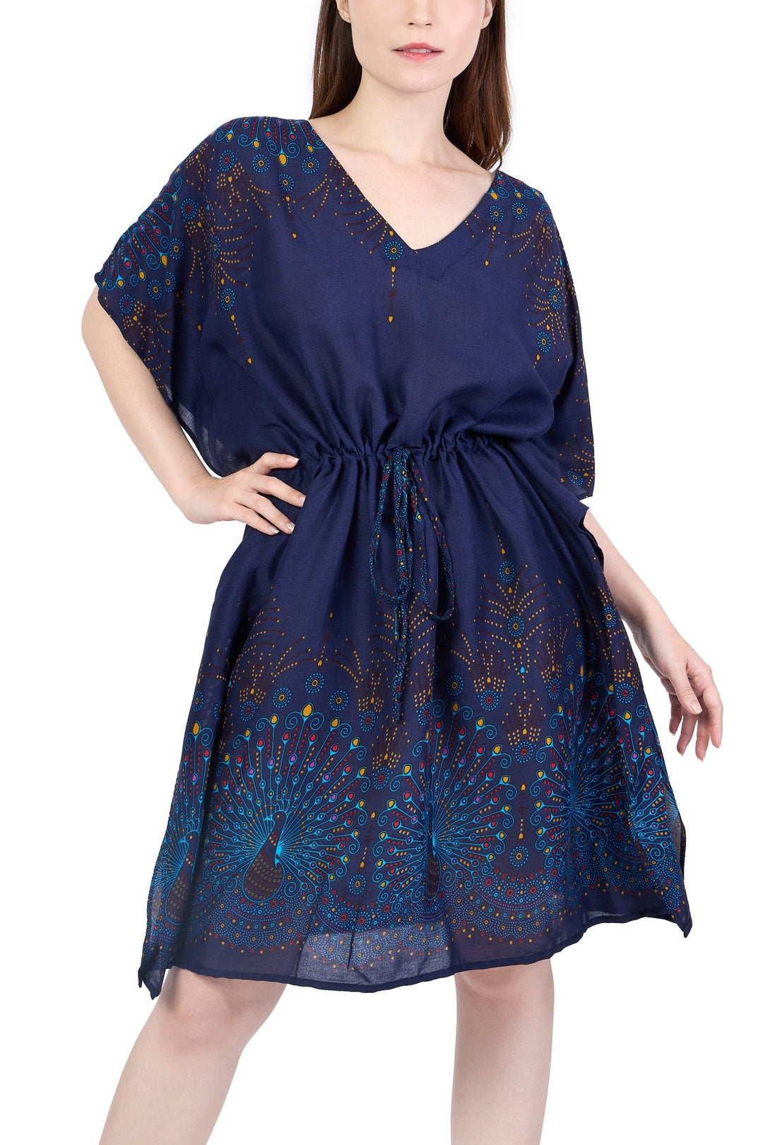 Rayon Boho Tops Dress Kimono - Dark Blue Firework - Lannaclothesdesign Shop