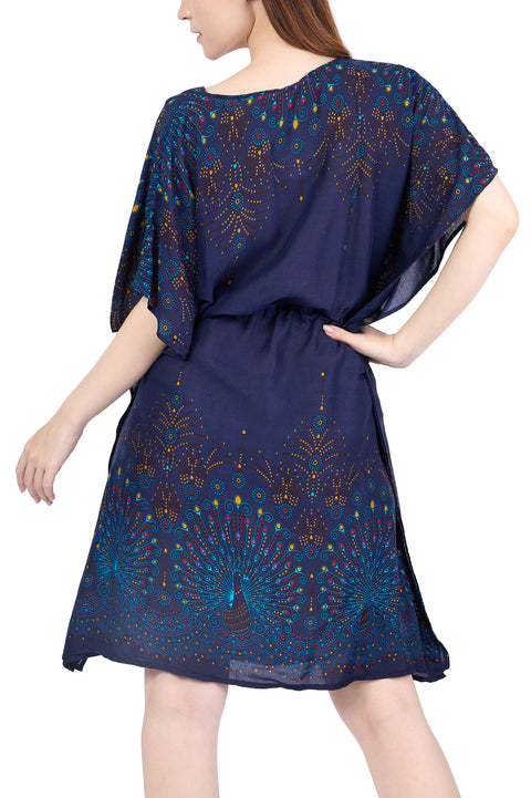 Rayon Boho Tops Dress Kimono - Dark Blue Firework