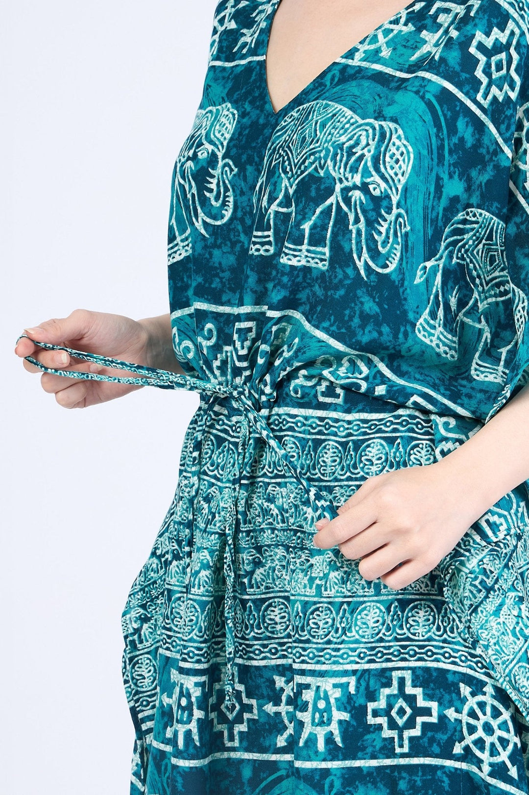 Rayon Boho Tops Dress Kimono - Teal Elephant - Lannaclothesdesign Shop