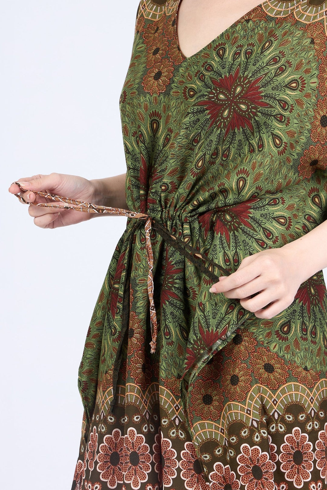 Rayon Boho Tops Dress Kimono - Green Flower Mandala - Lannaclothesdesign Shop