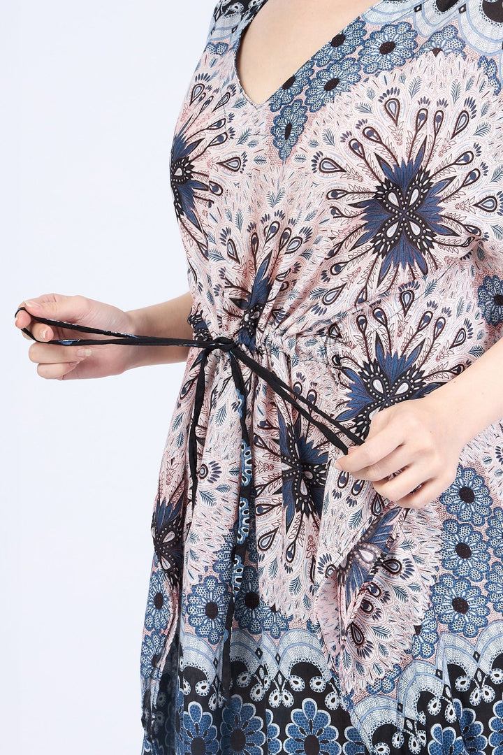 Rayon Boho Tops Dress Kimono - Black White Flower Mandala - Lannaclothesdesign Shop