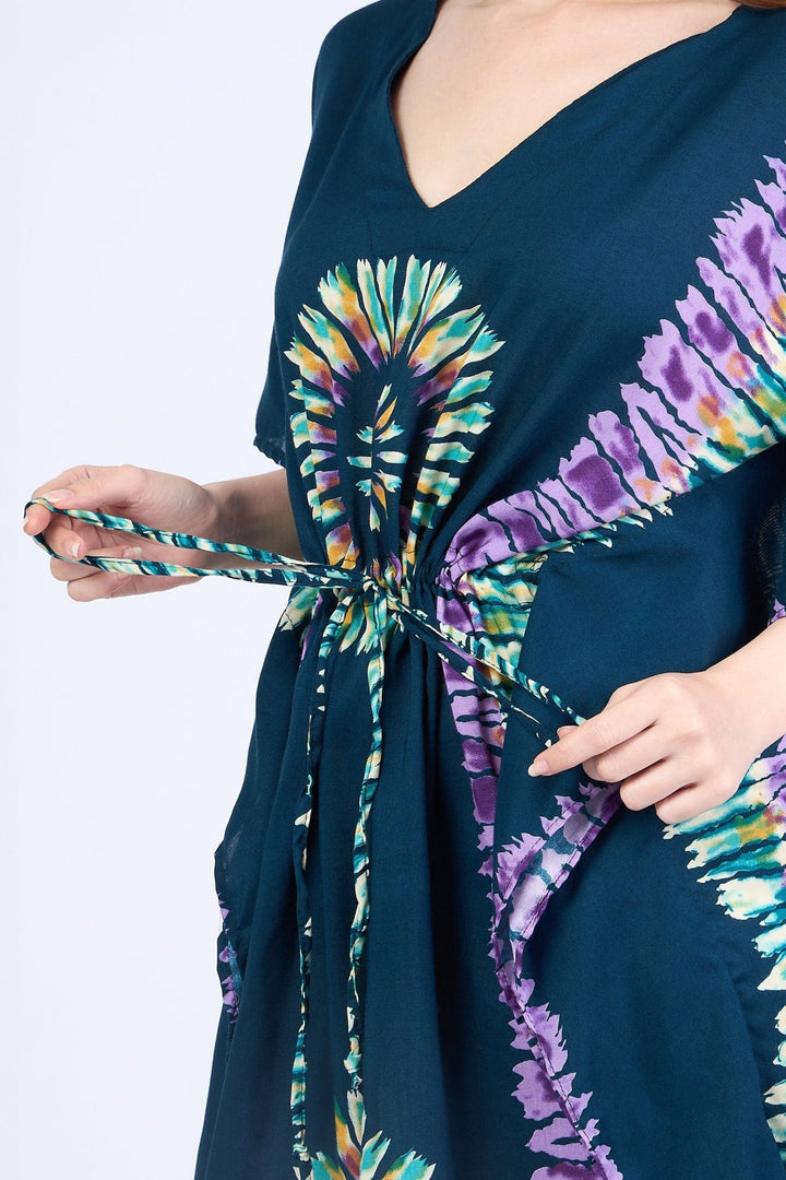 Rayon Boho Tops Dress Kimono - Teal Printed Colorful - Lannaclothesdesign Shop