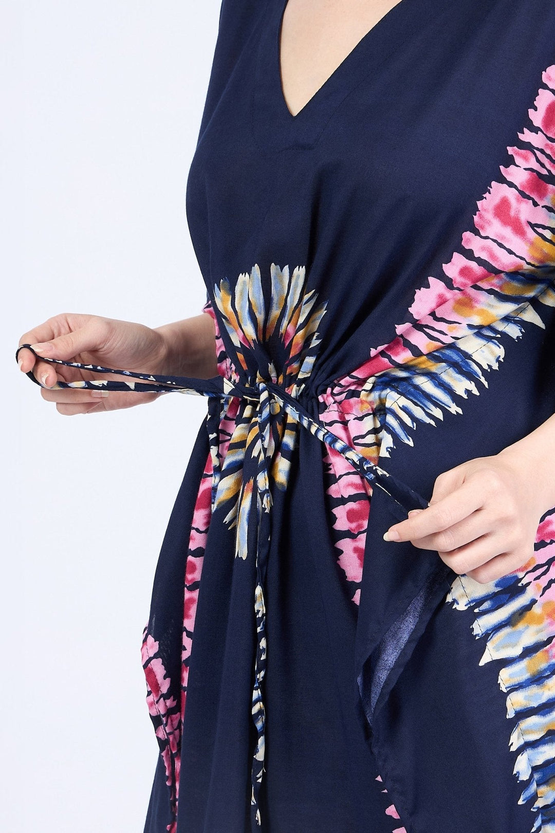 Rayon Boho Tops Dress Kimono - Dark Blue Printed Colorful - Lannaclothesdesign Shop