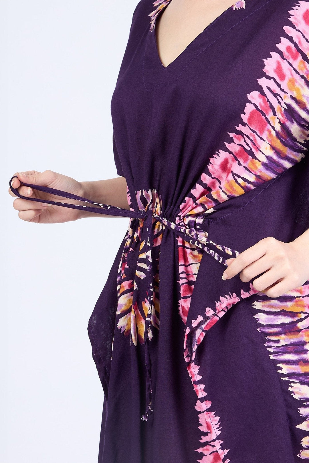 Rayon Boho Tops Dress Kimono - Purple Printed Colorful - Lannaclothesdesign Shop