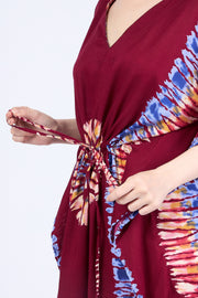 Rayon Boho Tops Dress Kimono - Burgundy Printed Colorful