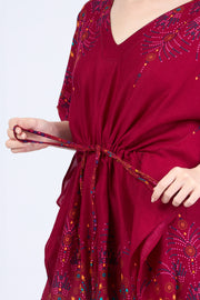 Rayon Boho Tops Dress Kimono - Burgundy Firework