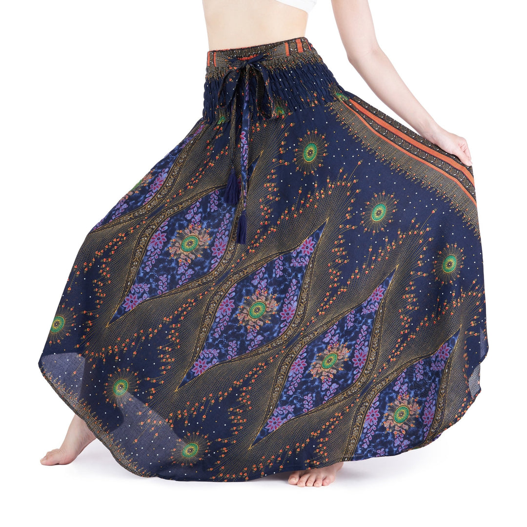 DARK BLUE LONG BOHEMIAN SKIRT - Lannaclothesdesign Shop