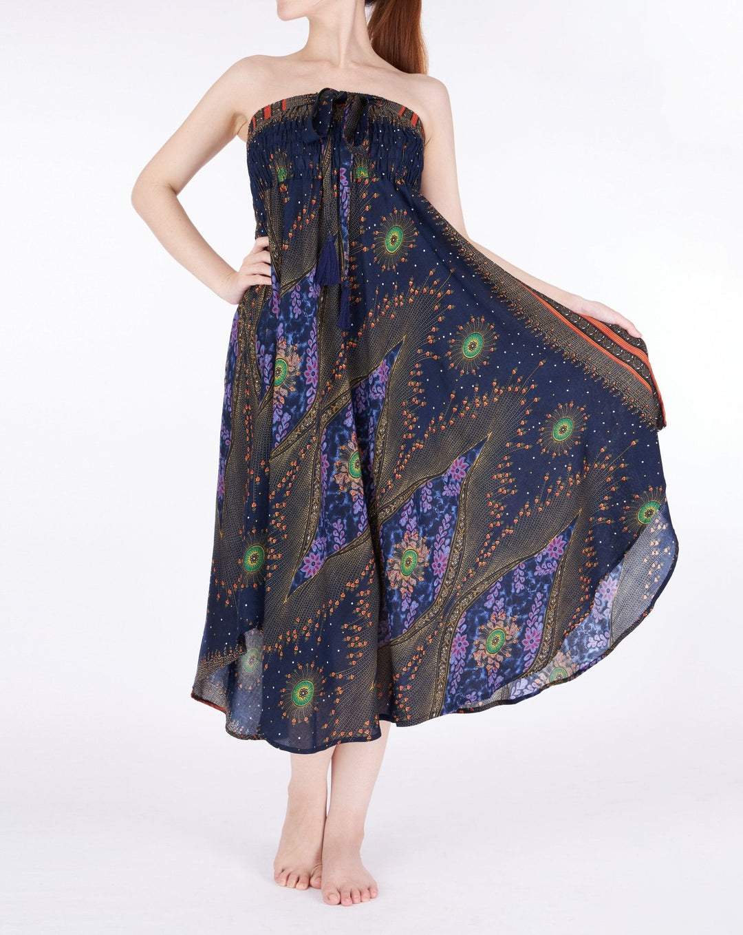 DARK BLUE LONG BOHEMIAN SKIRT - Lannaclothesdesign Shop