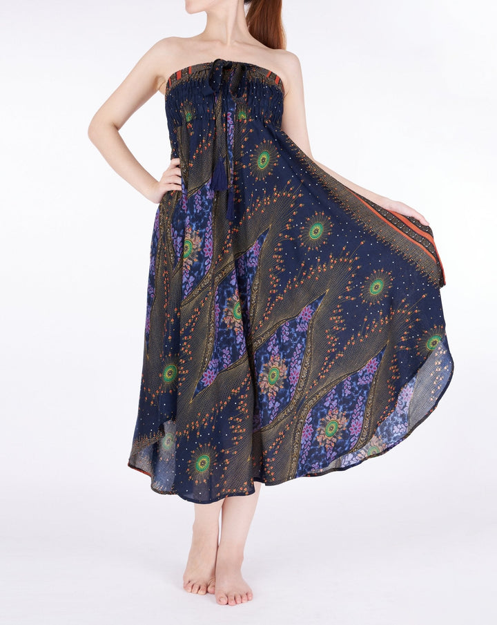 DARK BLUE LONG BOHEMIAN SKIRT - Lannaclothesdesign Shop