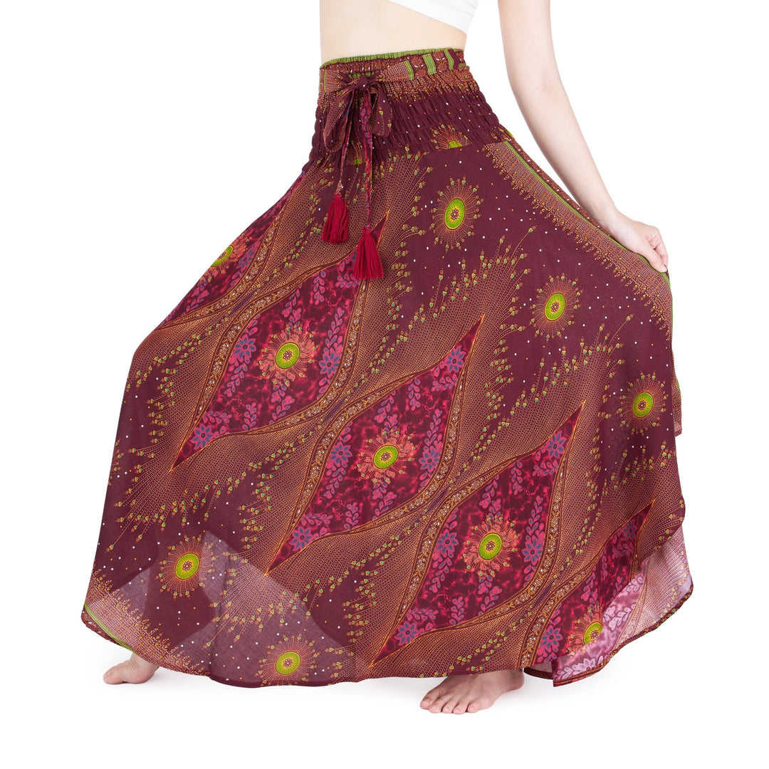 BURGUNDY FLOWER BOHO SKIRT - Lannaclothesdesign Shop