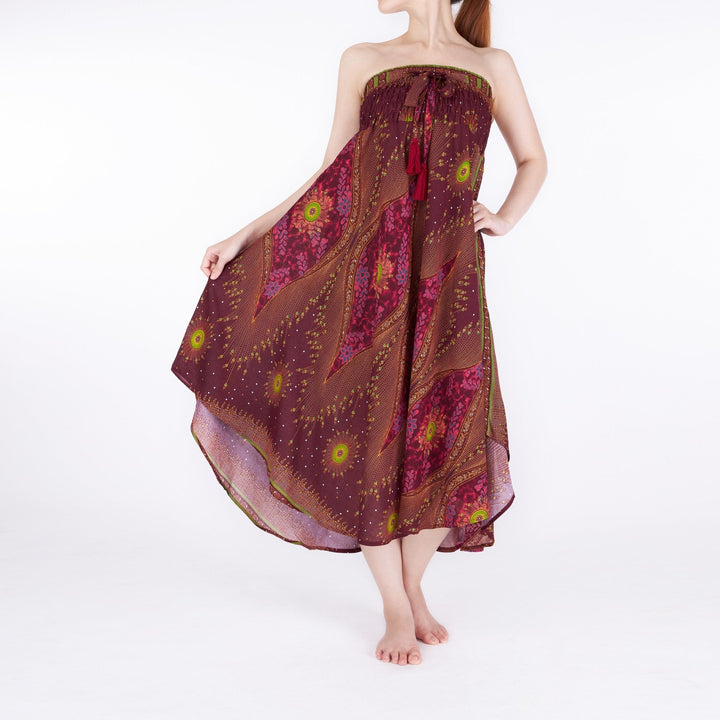BURGUNDY FLOWER BOHO SKIRT - Lannaclothesdesign Shop