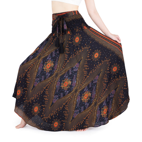 BLACK BOHEMIAN LONG HIPPIE SKIRT