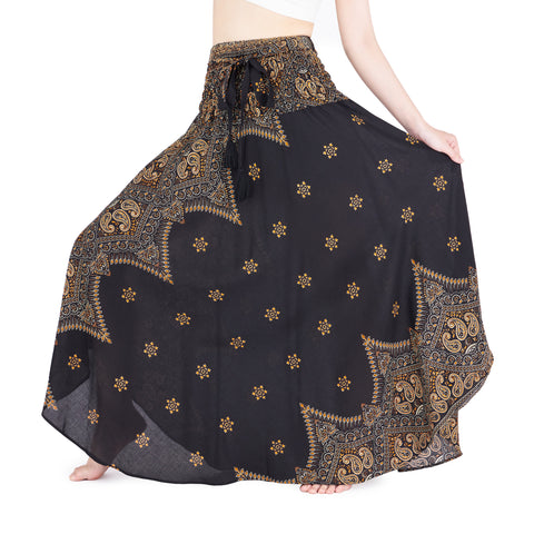 BLACK PEACOCK FLOWER LONG SKIRT