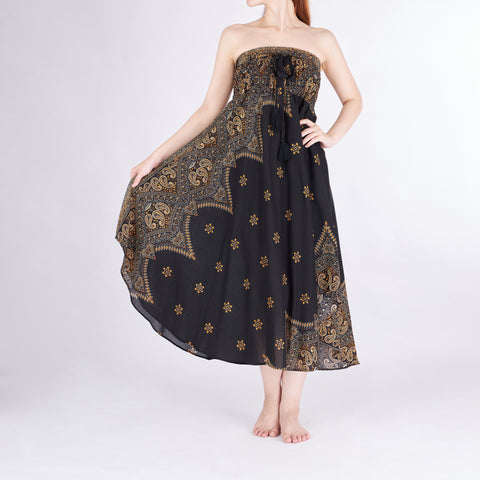 BLACK PEACOCK FLOWER LONG SKIRT