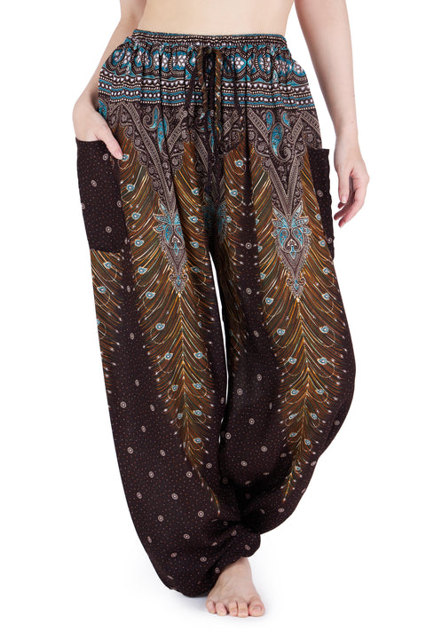 Drawstring Peacock Harem Pants