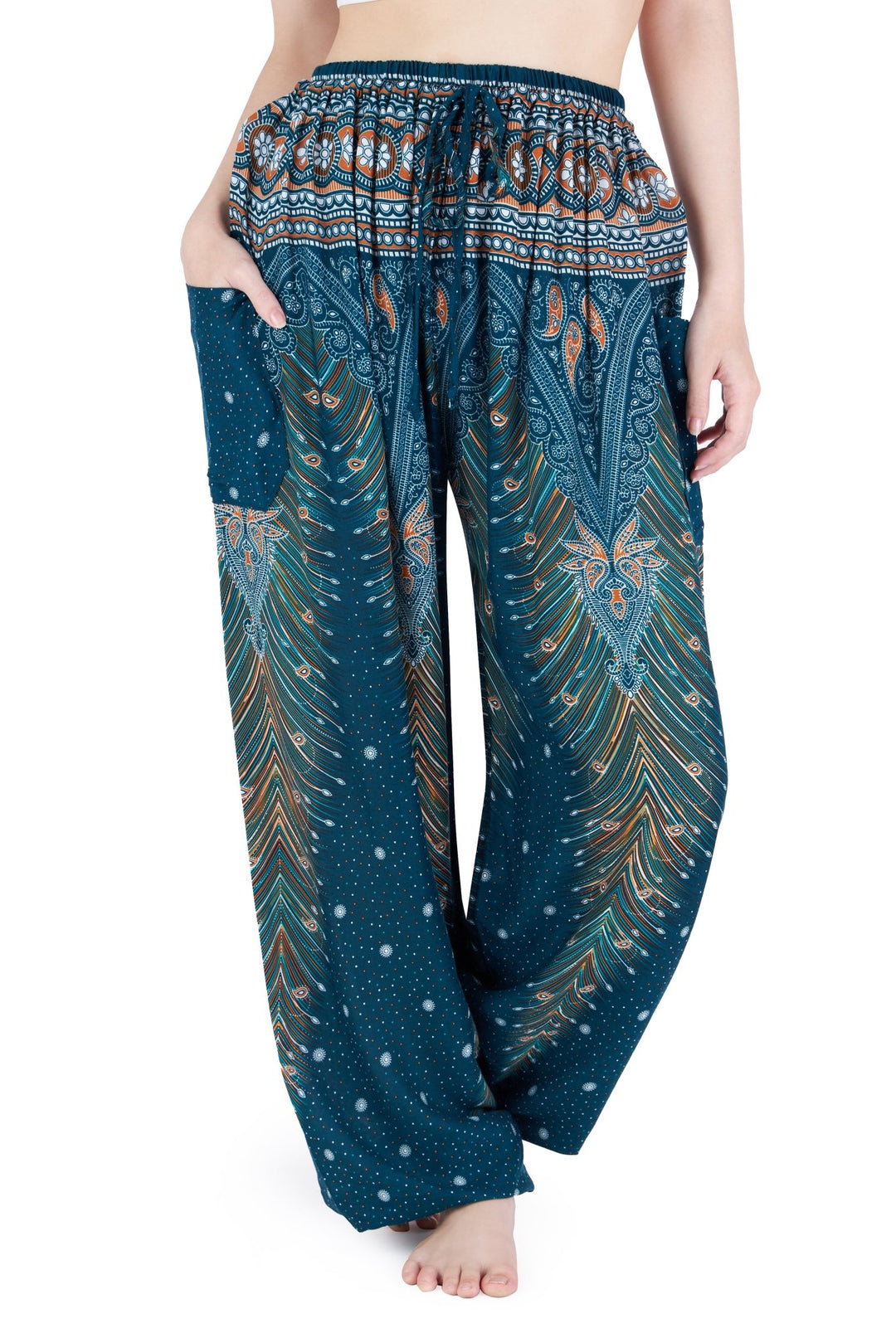 Drawstring Peacock Harem Pants - Lannaclothesdesign Shop