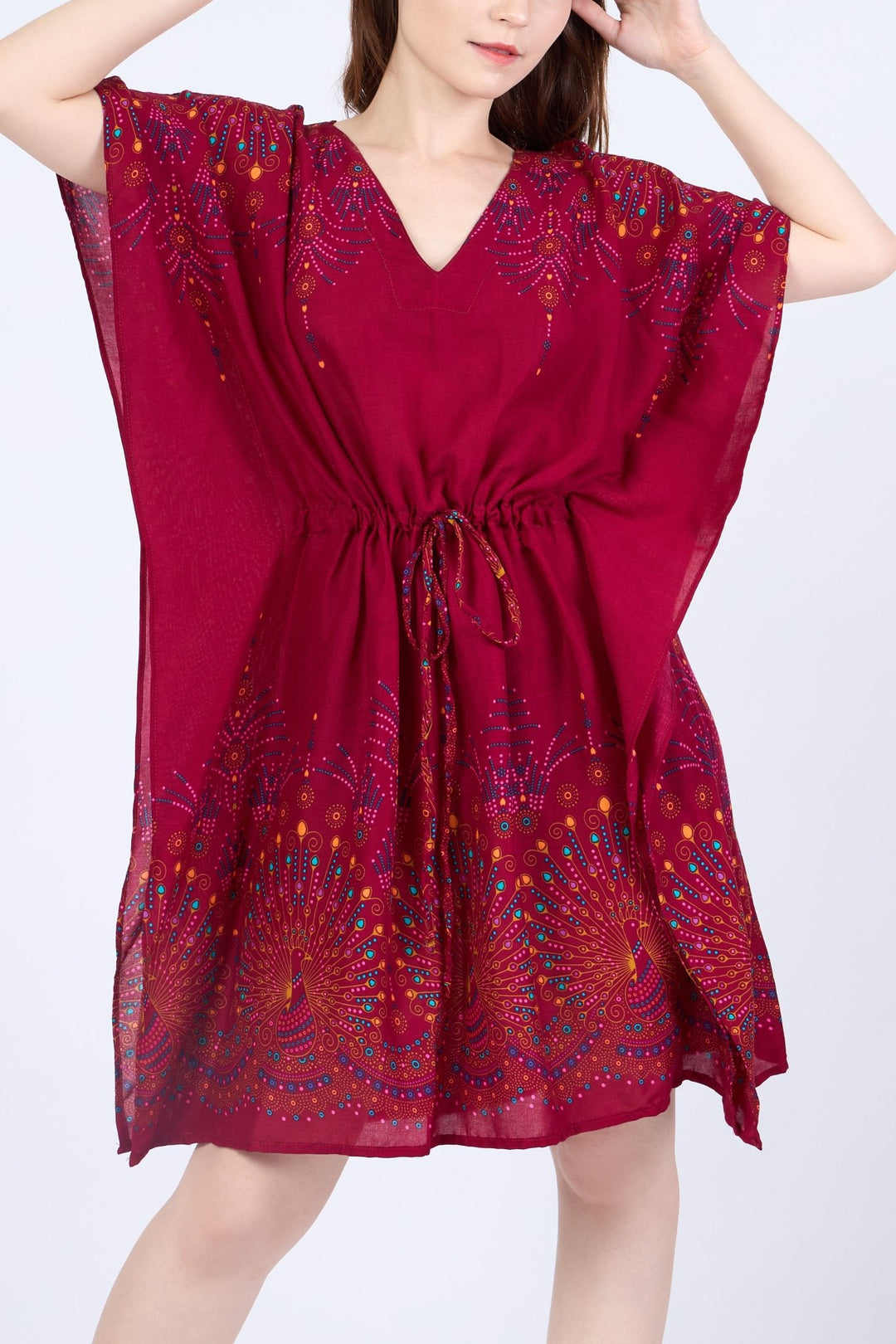 Rayon Boho Tops Dress Kimono - Burgundy Firework - Lannaclothesdesign Shop
