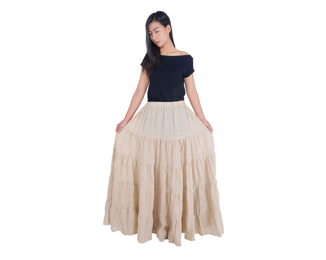 BEIGE COTTON MAXI RUFFLE SKIRT - Lannaclothesdesign Shop