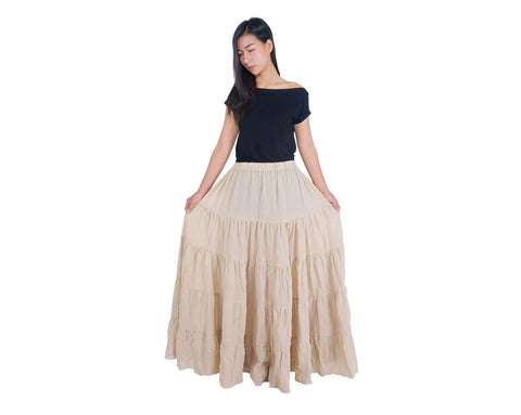 BEIGE COTTON MAXI RUFFLE SKIRT