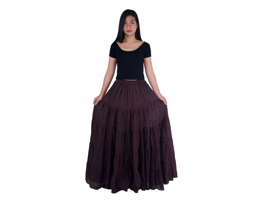 BROWN COTTON MAXI RUFFLE SKIRT - Lannaclothesdesign Shop
