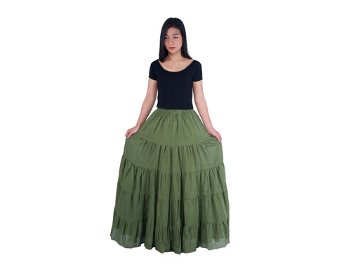 GREEN COTTON MAXI RUFFLE SKIRT