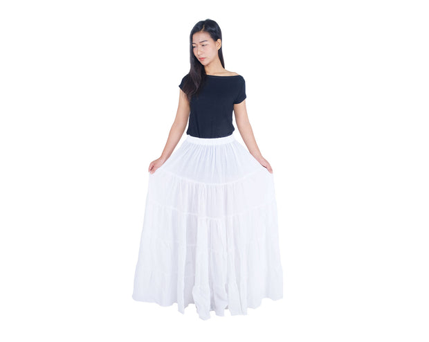 WHITE COTTON MAXI RUFFLE SKIRT