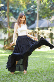 BLACK COTTON MAXI RUFFLE SKIRT